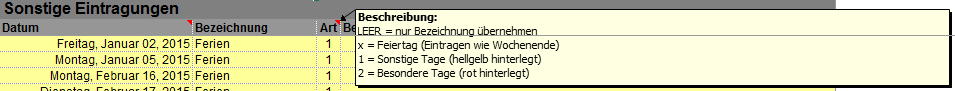 Kalender Einstellungen Art der Eintragung