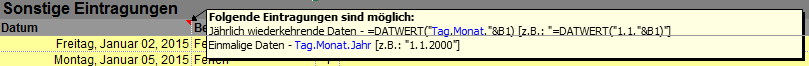 Kalender Einstellungen Datum